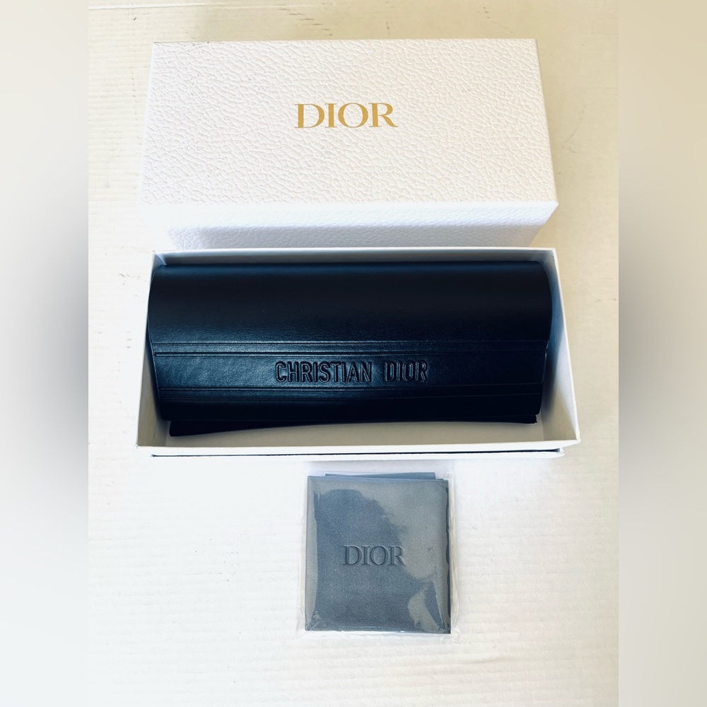 DIOR Black real leather fold-up Sunglasses Case with Dior box & cleaning cloth